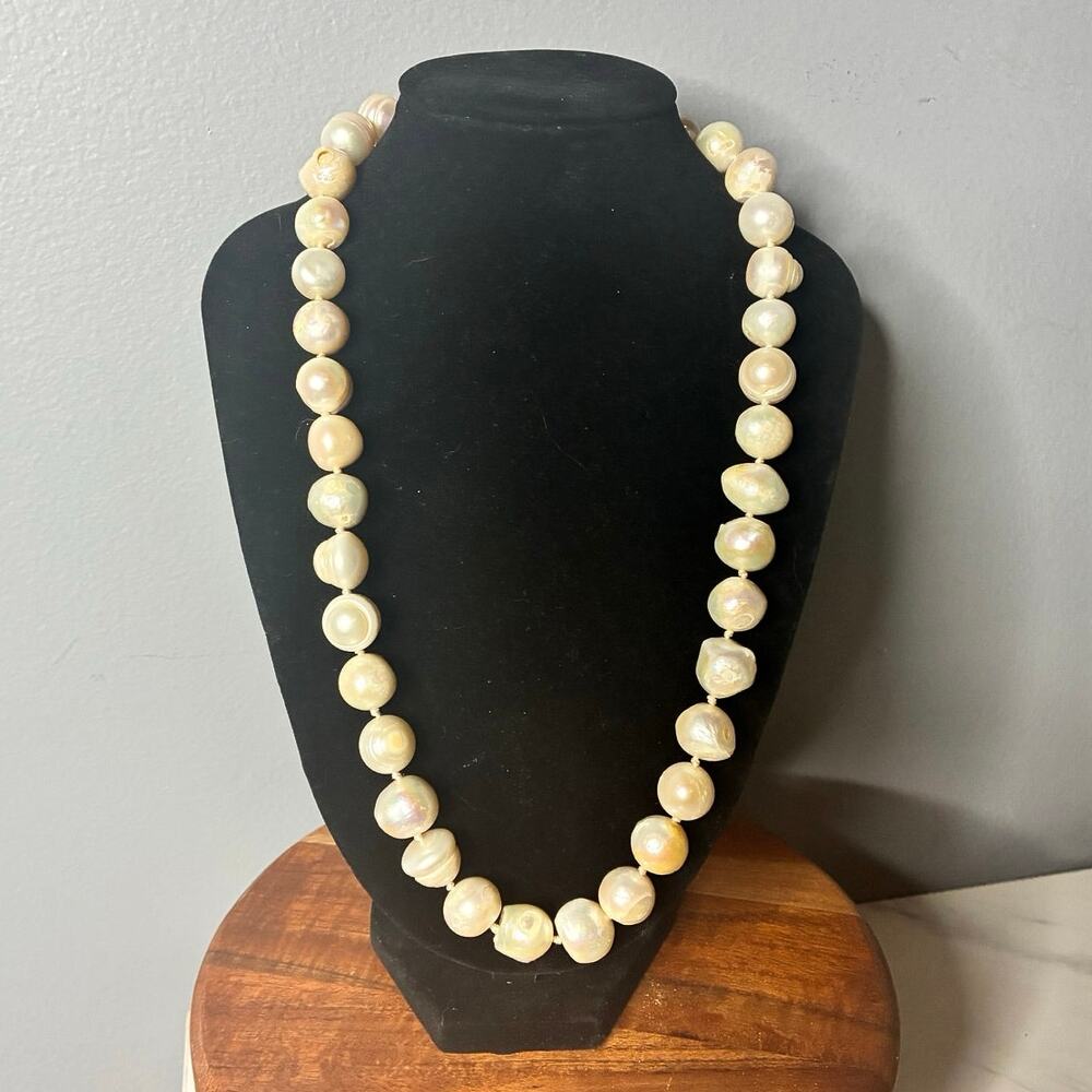 Baroque Freshwater Pearl Necklace Organic Ivory Luster Sterling Silver Clasp